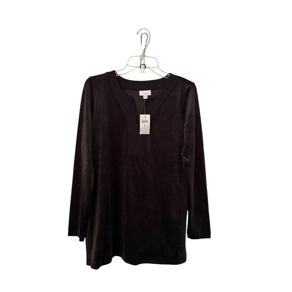 J. Jill Purejill Black Small Tall Velour V-Neck Tunic Whimsigoth Quiet Luxury